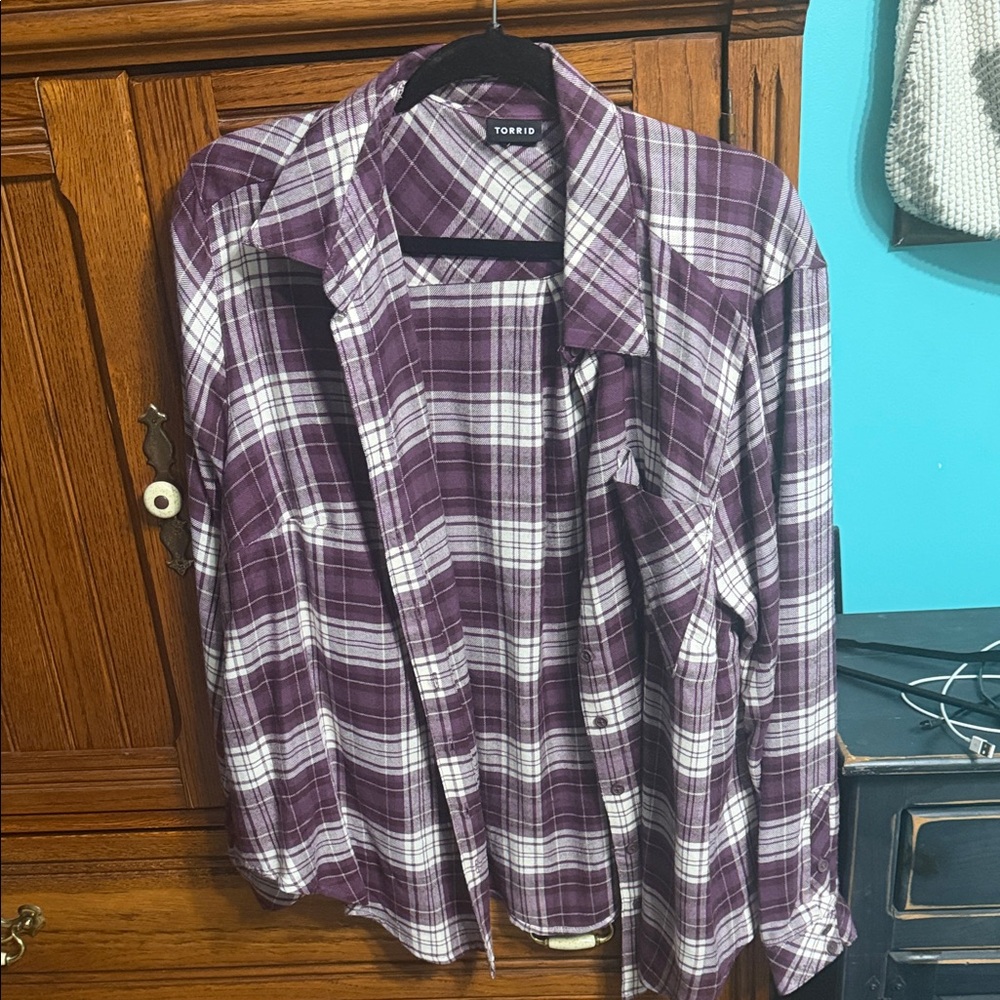 Torrid Purple and White Plaid Shirt
